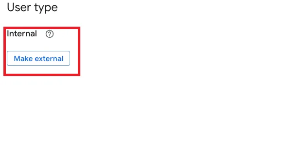 User type sekcija koja prikazuje Internal i dugme Make external