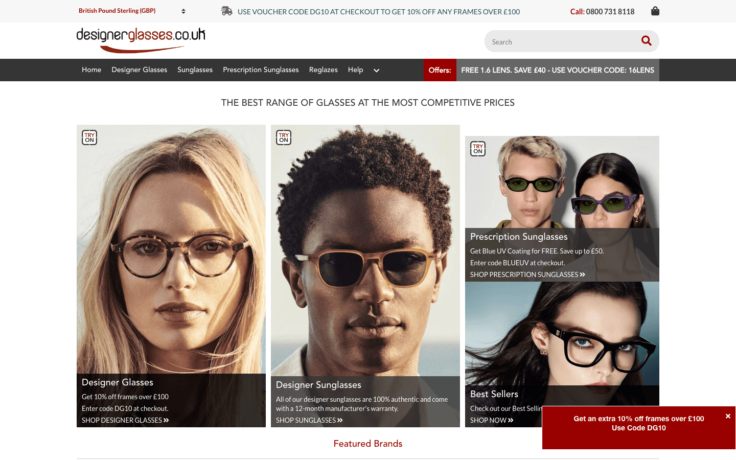 DesignerGlasses homepage