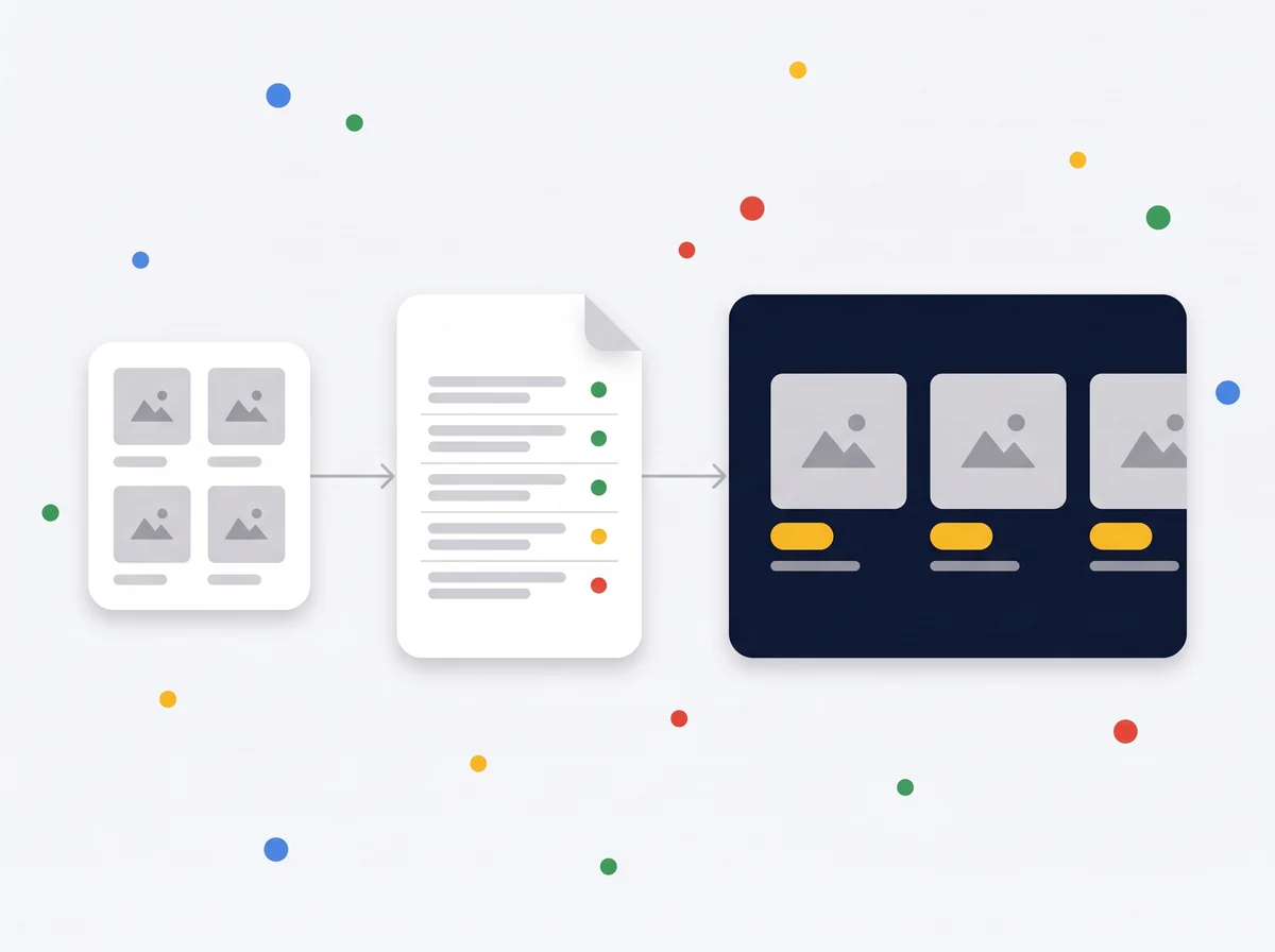 Shop catalogue, a feed with green and red status markers, then Shopping ads